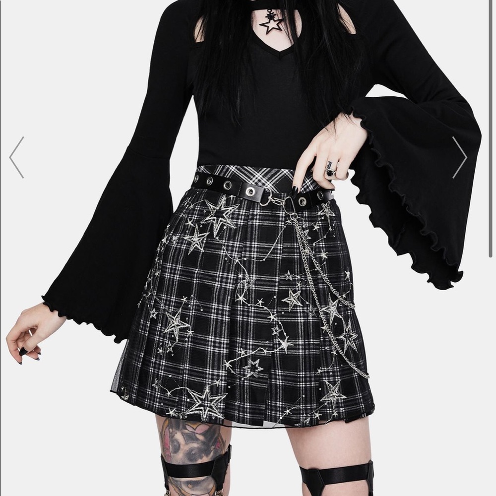 LAST CHANCE Dark In Love plaid distressed star plaid skirt